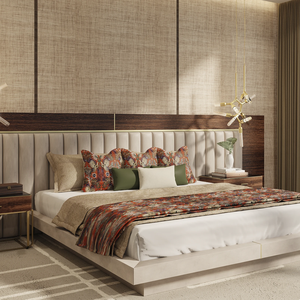 Soluzione Completa per Arredamento Casa: Set di Mobili Moderni per Camera da <span class=keywords><strong>Letto</strong></span> King Size con Struttura in Legno e Testiera in Pelle - Product Image 3