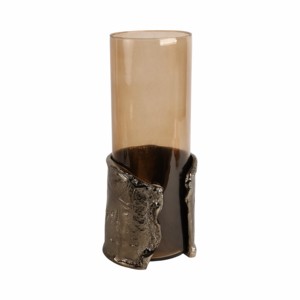 Portacandele in vetro ornamentale con base in metallo avvolta, candelabro moderno a colonna per centrotavola - Product Image 3