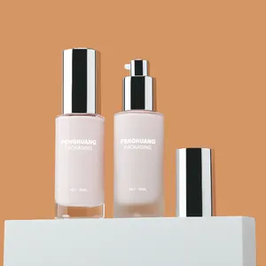 luxury skincare packaging straight liquid foundation bottle 30ml serum bb cream glass foundation bottle with pump