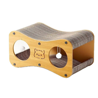 Lit-griffoir multifonctionnel pour chat en structure en bois, durable, en carton ondulé, avec grottes et balles, idéal pour les foyers multi-chats