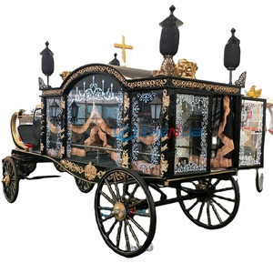 Carroza Fúnebre de Alta Calidad, Tirada por Caballos, Negra, Estilo Simple y Moderno, con Vidrio Antiguo, Portátil, de Acero - Product Image 1
