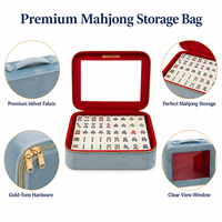 Étui de rangement de luxe en velours bleu pour jeu de Mahjong, avec fenêtre, portable, à fermeture éclair, pour voyage, organisateur de tuiles, cadeau personnalisé en gros