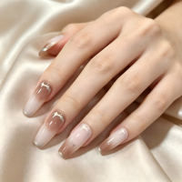 Uñas postizas al por mayor, estilo ataúd, largas, translúcidas, color plata francés, ABS, reutilizables, para salón, OEM, personalizadas