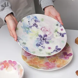 Prato de cerâmica floral para jantar, pratos de cerâmica para jantar, sobremesa, prato de porcelana