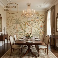 Papier peint chinoiserie personnalisé, jungle tropicale, paon, pivoine, palmier, fruitier, fleurs, pour la décoration intérieure de villas et d'hôtels