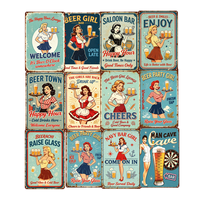 Panneaux en métal rétro Pin-up Beer Girl, décor mural vintage pour Man Cave, garage, bar à domicile, pub, enseignes d'art métallique