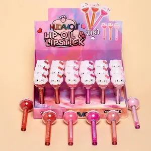 Lip Gloss Base Makeup Cosmetics Private Label Natural Custom Balm 2in1 (new)Cat Lollipop Kids Lipgloss Set Lipbalm