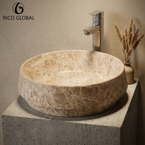Lavabo rond en pierre pour salle de bain, aspect marbre, à poser sur comptoir, pour hôtel et toilettes - Product Image 1