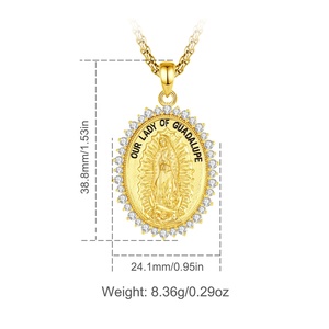 Joyería Católica <span class=keywords><strong>de</strong></span> Inspiración Vintage al por Mayor, Collar con Colgante <span class=keywords><strong>de</strong></span> Nuestra Señora <span class=keywords><strong>de</strong></span> Guadalupe Chapado en Oro <span class=keywords><strong>de</strong></span> 24K con Circonita Blanca - Product Image 2