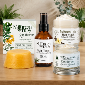 Ensemble de soins capillaires véganes Natureza Raiz avec barre de conditionneur, crème tonifiante et déodorant - Product Image 3