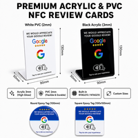 Stand Review NFC215 Akrilik atau PVC Kustom dengan Kode QR Tercetak dan Tanda Umpan Balik Meja untuk Resepsi Hotel dan Toko