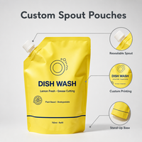 Pochette souple personnalisée mate à bec verseur pour recharge de savon vaisselle, emballage de liquide vaisselle avec bouchon
