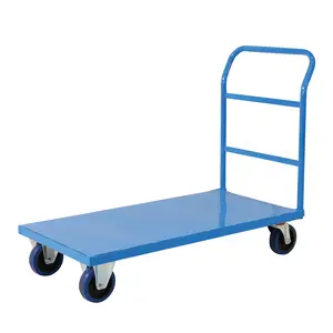 Flat Trolley Cart Industrial 4 Wheels Heavy Duty Steel Decking Cargo Push Flat Trolley Cart