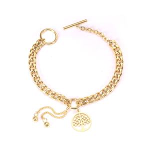 Pulsera de Acero Inoxidable con Cadena Ajustable y Dijes para Mujer, Joyería de Oro al por Mayor para Fiestas - Product Image 4
