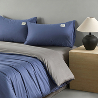 Parure de lit 100 % coton 4 pièces, housse de couette réversible à blocs de couleur, design à bordure large, linge de lit moderne et minimaliste pour la maison