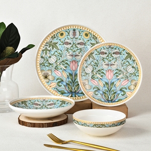 Nouvel ensemble de 24 assiettes de table en porcelaine, service de vaisselle en porcelaine fine, motif floral, assiettes et bols - Product Image 2
