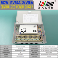 Alimentation centralisée multi-sorties SMPS AC/DC 24V 360W, 24V 15A 18 canaux pour CCTV, boîtier métallique