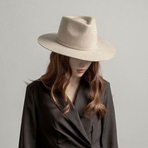 High Quality Wide Brim 100% Wool Felt Fedora Hat Sombreros Wholesale Solid Color Plain Stiff Brim Women Men Fedora Hats - Product Image 3