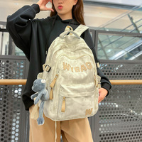 Ransel Denim Siswa SMP SMA yang Sangat Bergaya Versi Korea Tas Laptop Sederhana Modis untuk Perjalanan Luar Ruangan