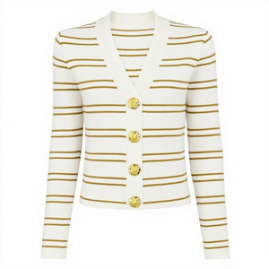 A10827 Migugarment <strong>Summer</strong> Elegant Women Striped Knit One Piece Outfit Fashion Long Sleeves Knit <strong>Cardigan</strong> for <strong>Ladies</strong> Hot Sales - Product Image 1