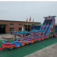 Toboggan aquatique gonflable géant de 27 pieds de haut avec piscine, toboggan aquatique tropical Aloha, toboggan aquatique Tiki, château gonflable, parc aquatique