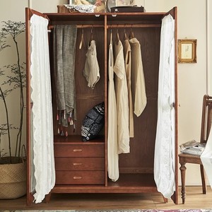 Armadio Vintage Francese in Legno Massello, Arredamento per Casa, Appartamento Piccolo, Appendiabiti Multifunzionale di Grande Capacità per Camera da Letto - Product Image 3