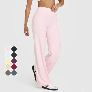 Pantalones de Verano Finos de Tiro Alto para Mujer Corte Recto Acampanado de Pierna Ancha para Yoga Elásticos Sueltos Adelgazantes Sensación Desnuda para Deportes y Fitness - Product Image 4