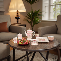 Service à café et thé en céramique écologique de style européen vintage, motif végétal, vaisselle en porcelaine, ensemble de 4 pièces pour mariage