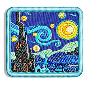 Parche de Tela Bordado con Diseño de Noche Estrellada, Rectangular, para Coser, Hecho a Mano, Decoración, Regalo - Product Image 1