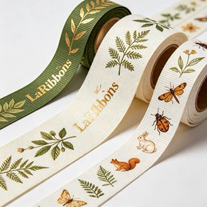 Elegant Botanical Fern Leaf Wild Animal Grosgrain <b>Ribbon</b> Gold Print Decor <b>Ribbon</b> for Forest Theme Wedding Bouquet Gift Box Craft - Product Image 1