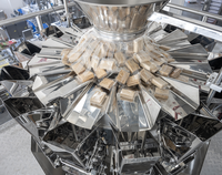 Machine d'emballage inclinée automatique VFFS haute vitesse pour sachets quad scellés, pour graines, noix, chocolat, biscuits fragiles et snacks