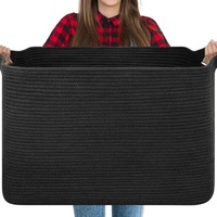 Panier en corde tressée de coton 118L avec poignée - Très grand pour le rangement dans le salon, la chambre d'enfant, les jouets et les couvertures