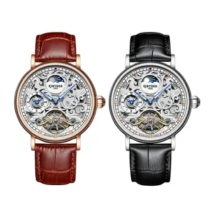 KINYUED J078 Montres-bracelets de luxe en cuir, phase de lune, étanches, ajourées, automatiques, mécaniques, pour hommes - Product Image 3