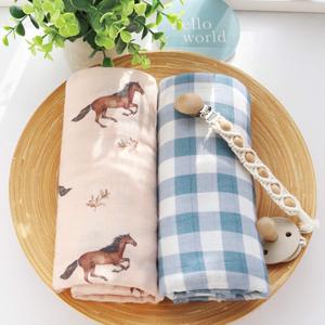 2025 핫 베이비 무슬린 스와들 블랭킷 세트 유기농 대나무 면 120*120cm 말 무늬 신생아 랩 - Product Image 6