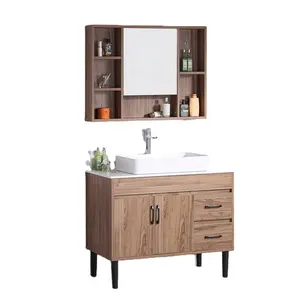 KD-BC007MFP-100 Natural Wood Color Painted Bathroom Furniture Floor Mounted Vanity Counter Top Sinks for Bathroom with Cabinet