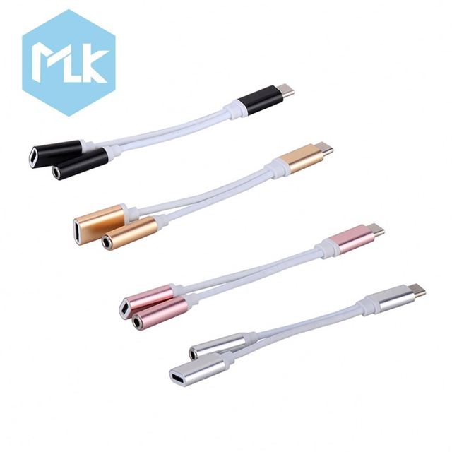 MLK 2 in 1 Type C to 3.5 mm Charger Headphone Audio Jack USB C Cable Portable Type-C to 3.5mm Connector Adapter for Mobile Phone