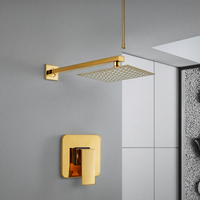 Ensemble de douche encastré en laiton doré de style américain CUPC, avec pommeau de douche carré à fonction unique et robinet de douche