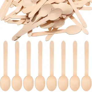 Disposable Green Wooden Cutlery Spoons Reusable Plain Wood Spoons Small Wooden Spoons for Soup Coffee Chocolate Ice Cream Cake