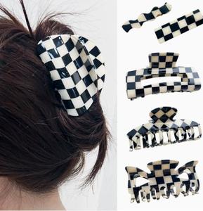 Pinza para el pelo creativa de acetato con diseño de tablero de ajedrez, accesorio de moda para el cabello de mujer, pinzas para el pelo estilo gorra de camionero - Product Image 2