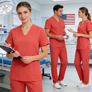 Unisex Hospital Scrub Set Short Sleeve Split Design Knitted Spandex/Polyester Fabric for <strong>Surgical</strong> and Clinical Use - Product Image 4