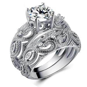 Juego de Anillos de Pareja de Dos Piezas con Corazón Hueco para Mujer, Joyería Romántica, Elegante y a la Moda - Product Image 1