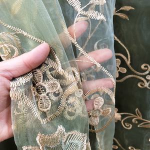 Tốt Nhất Bán Thanh Lịch Sang Trọng Thêu Hai Lớp Cỏ Màu Xanh Lá Cây Hoa Thiết Kế Rèm Cửa Cho Cửa Sổ Vải Tuyn Rèm Với Vdiềm - Product Image 4