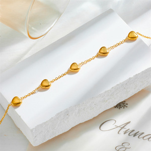 Heart Shape Gold Plated Charm Bracelet For Women Gift Jewelry Stainless Steel Chain B1095 - Product Image 3