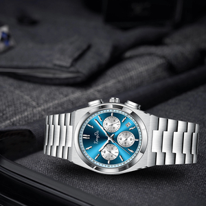 <span class=keywords><strong>Montre</strong></span> sport pour <span class=keywords><strong>homme</strong></span> <span class=keywords><strong>personnalisable</strong></span> en alliage, cadran bleu argenté, bracelet en acier inoxydable, chronographe étanche - <span class=keywords><strong>Montre</strong></span>-bracelet à quartz tendance - Product Image 5