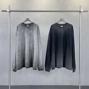 Bán buôn bông vải 275gsm axit rửa quá khổ Chất lượng cao dài tay áo trọng lượng nặng biểu tượng tùy chỉnh của nam giới dài tay áo sơ mi - Product Image 4