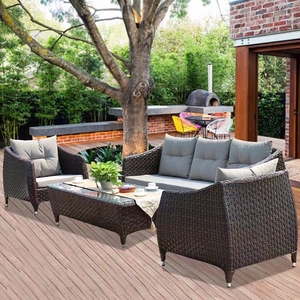 2025 Nova Venda Quente Confortável Ao Ar Livre Varanda Mobiliário Rattan Sofá Combinação Pátio Ar Livre PE Rattan Sofá Set - Product Image 4