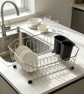 Escurridor <span class=keywords><strong>de</strong></span> Platos <span class=keywords><strong>de</strong></span> Acero Inoxidable Premium con Soporte para Cubiertos, Escurridor para Platos, Tazas, Tazones y Utensilios en el Fregadero - Product Image 1