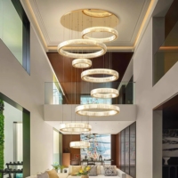 Lustre de plafond en cristal K9 moderne et luxueux pour hall d'hôtel, villa, salon, loft, escalier, lustre rond en forme d'anneau, luminaire suspendu