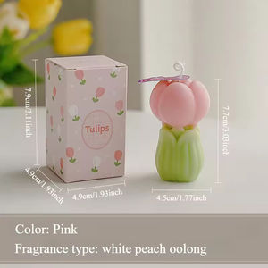 Bougie artisanale en cire de paraffine, design fleur de tulipe, pour anniversaires et Thanksgiving, bougies parfumées personnalisées luxueuses avec boîte - Product Image 5