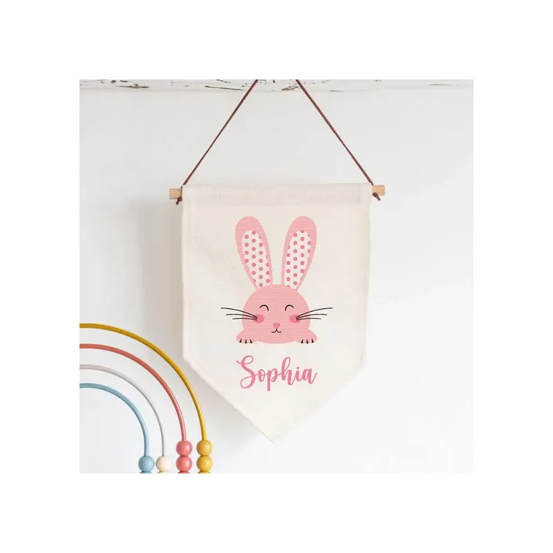 2024 Wholesale High Quality New Custom Logo Designed Custom Sized 25x30cm Canvas Linen Fabric Wall Hanging Easter Pennant